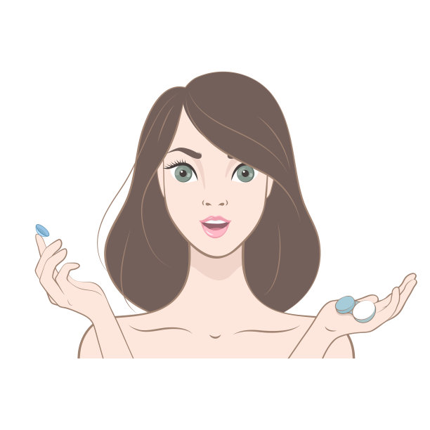 黑发女孩戴着隐形眼镜。矢量图图片下载