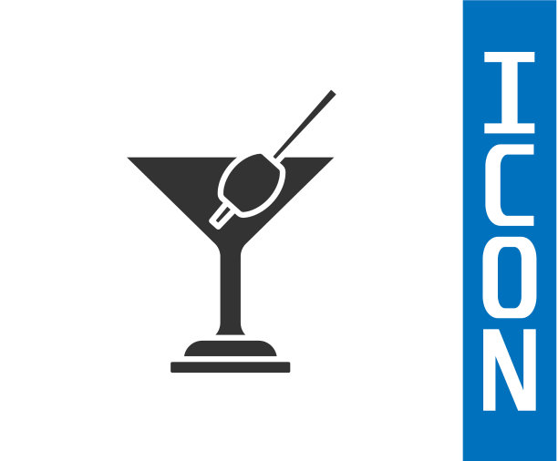 灰色马提尼玻璃图标孤立在白色图片下载