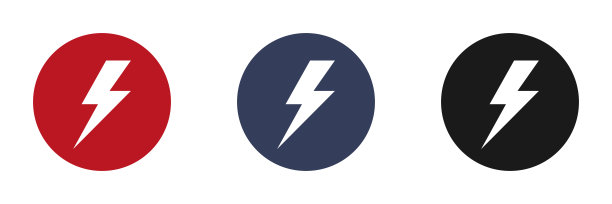 一套电闪电标志设计。雷声图标。现代公寓风格。图片下载