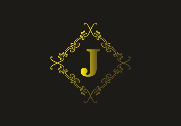 渐变黄金色的J首字母在复古框架设计图片下载