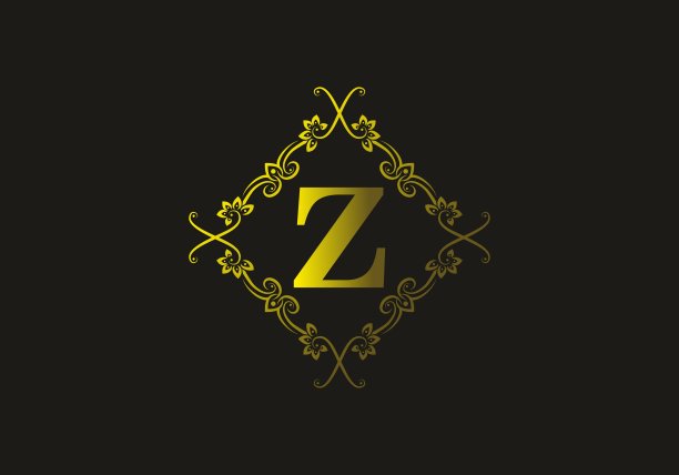 渐变金黄色的Z首字母在复古框架设计图片下载