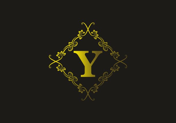 渐黄金色的Y首字母在复古的框架设计图片下载