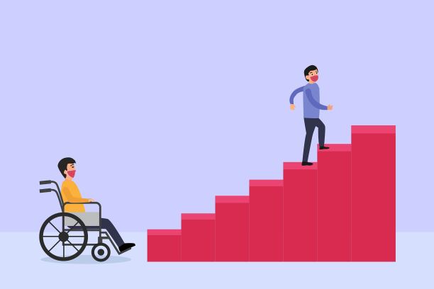 残疾人坐轮椅不能爬楼梯图片下载