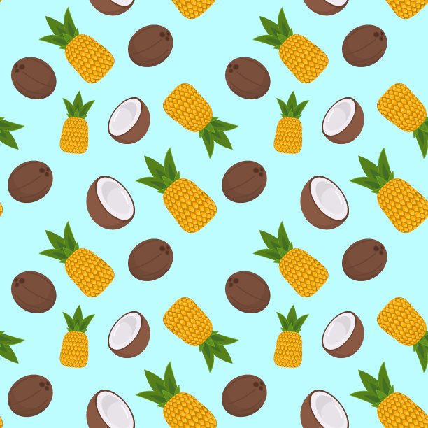 矢量热带模式与菠萝和椰子在蓝色的背景图片下载