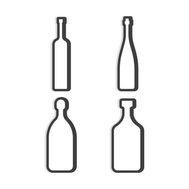 伏特加红酒龙舌兰朗姆酒瓶。线性形状。简单的模板。孤立的对象。细线符号代表酒精酒吧、酒吧、餐馆。黑暗的轮廓。平面插图上的白色背景图片下载