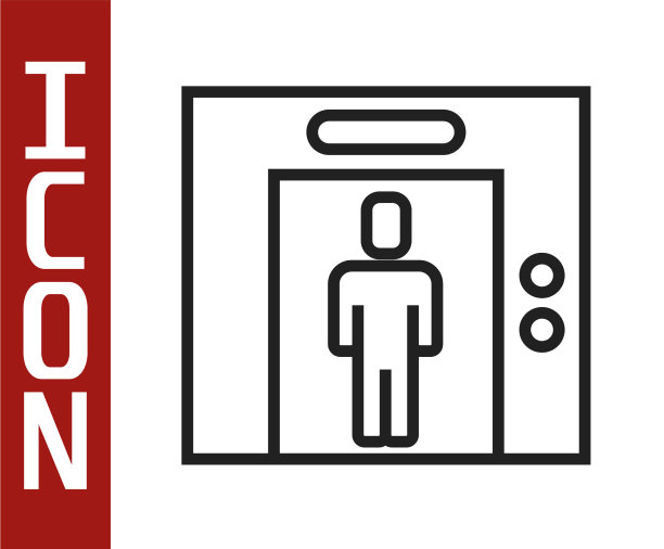 黑线电梯图标孤立在白色背景上图片下载