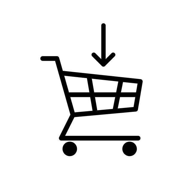 添加到购物车与箭头。网上商店或订单元素。新潮的平面孤立符号，标志为:插图，轮廓，标志，移动，应用程序，徽章，设计，网页，开发，网站，ui，用户体验。向量EPS 10图片下载