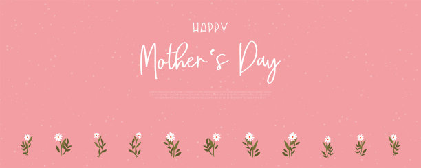 可爱的母亲节横幅设计，可爱的手绘鲜花和手写字体-矢量设计图片下载