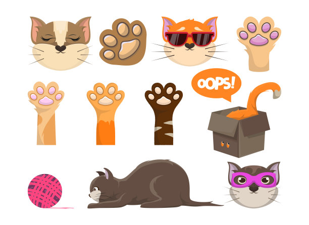 猫。爪子墙纸。卡通风格的印花。图片下载
