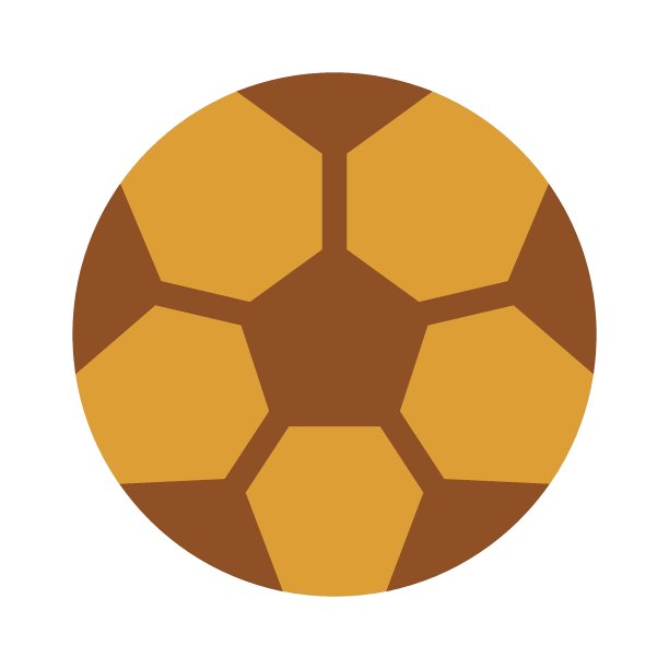 棕色排球平面概念，足球游戏在白色背景上玩，巧克力截断二十面体图案运动矢量颜色图标设计图片下载