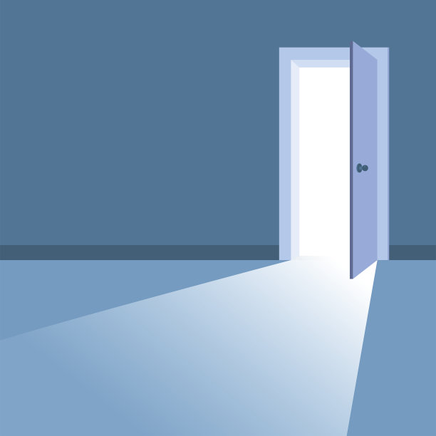 打开门，光线进入暗室。象征着新的道路，新的出路，新的发现，新的机遇。业务动机的概念。矢量图图片下载