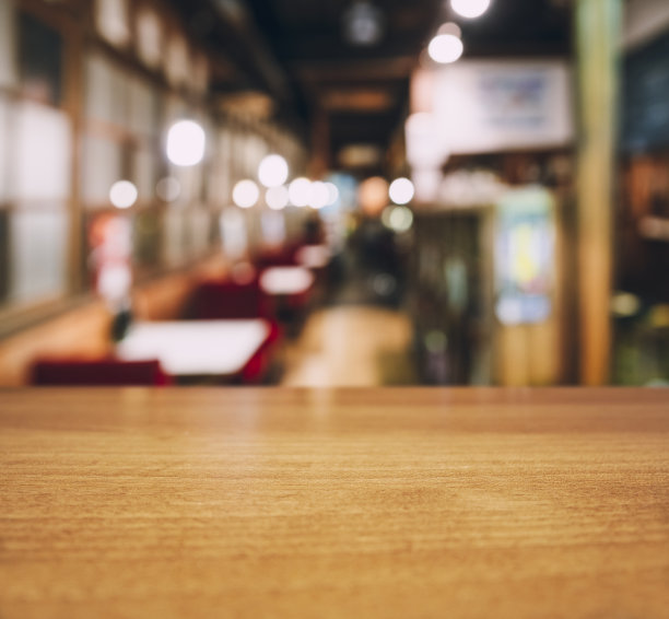 桌面木制柜台模糊咖啡馆餐厅内部背景图片下载