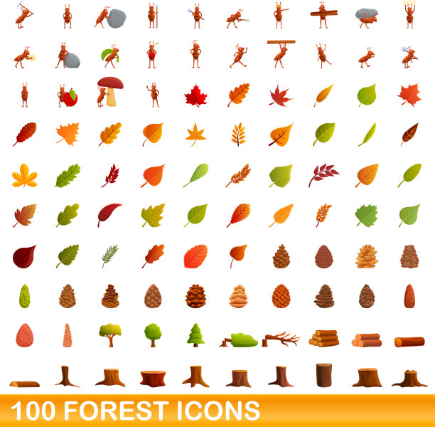 100森林图标设置卡通风格图片下载