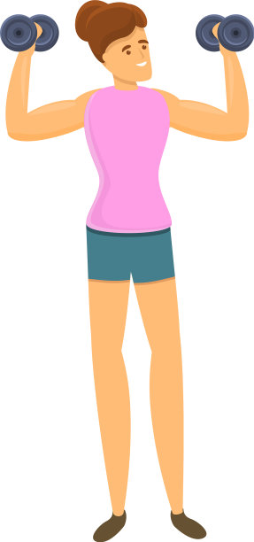 拥有哑铃卡通图标的女性健美运动员图片下载