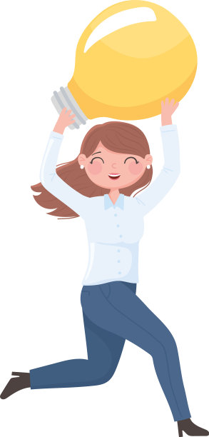 快乐的女性领导拥有灯泡般的成功图片下载