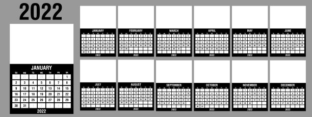 日历2022年。一周从周日开始。图片下载