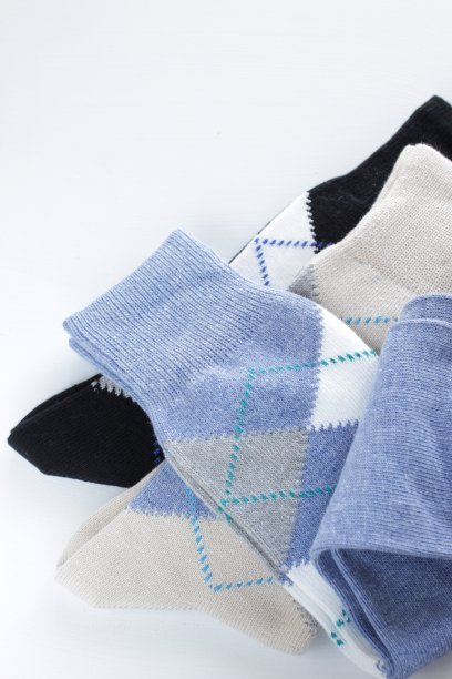 蓝色格子男时装袜子图片下载