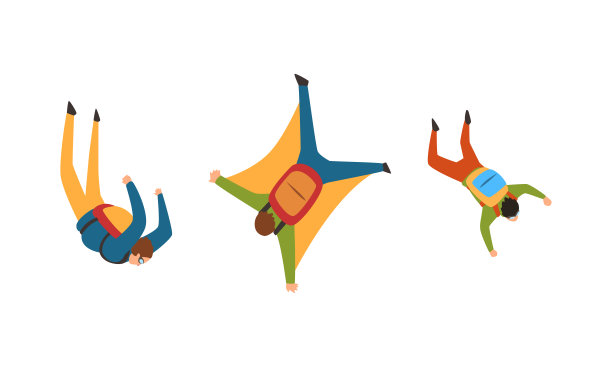 青年伞兵飘带自由下落与降落伞袋向量集图片下载