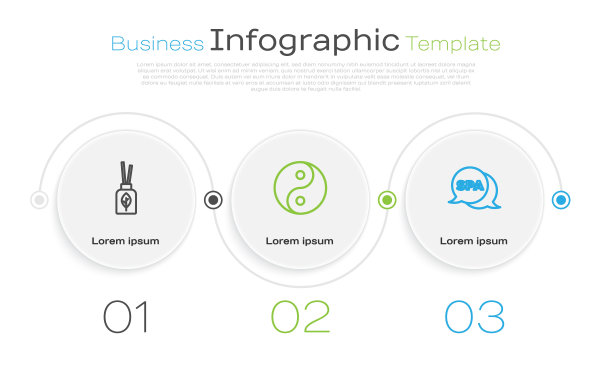 设置香气扩散，阴阳和水疗沙龙。业务信息图模板。向量图片下载