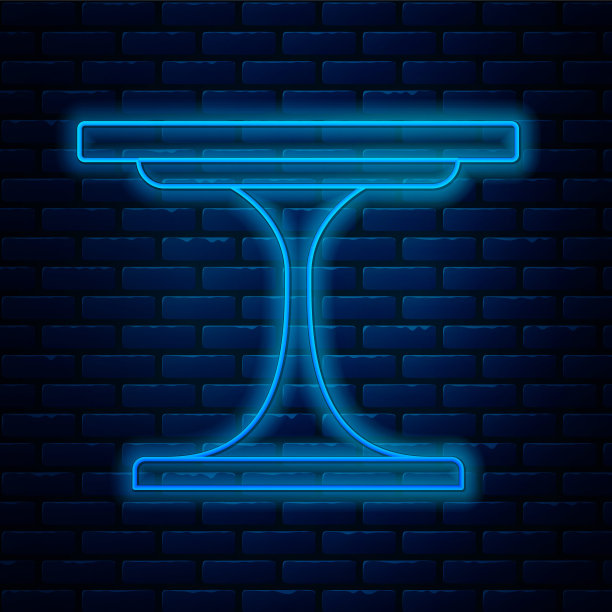发光的霓虹灯线，圆桌图标孤立在砖墙的背景上。向量图片下载