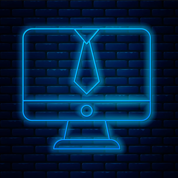 发光的霓虹灯线视频聊天会议图标孤立在砖墙的背景上。在线会议工作在家。远程项目管理。向量图片下载