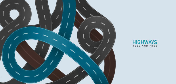 收费和免费公路。矢量公路设置与主要蓝色道路俯视图现代插图。城市路线连接高架桥白色背景。图片下载