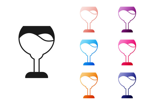 黑葡萄酒杯图标孤立在白色背景。葡萄酒杯的迹象。设置图标丰富多彩。向量图片下载