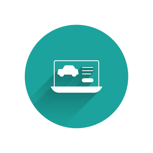 白色硬件诊断条件下汽车图标隔离与长阴影。汽车服务和修理零件。绿色圆圈按钮。向量图片下载