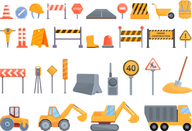 公路建设图标设置卡通风格图片下载