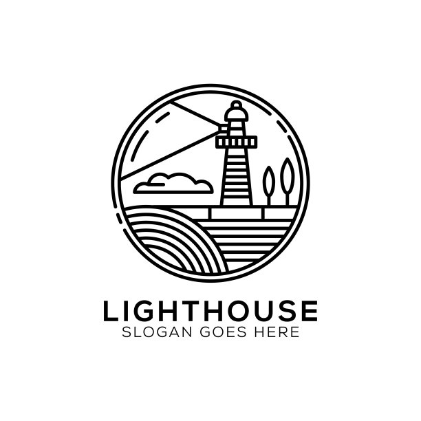 轮廓灯塔标识设计，灯塔图标矢量插画线条艺术风格图片下载