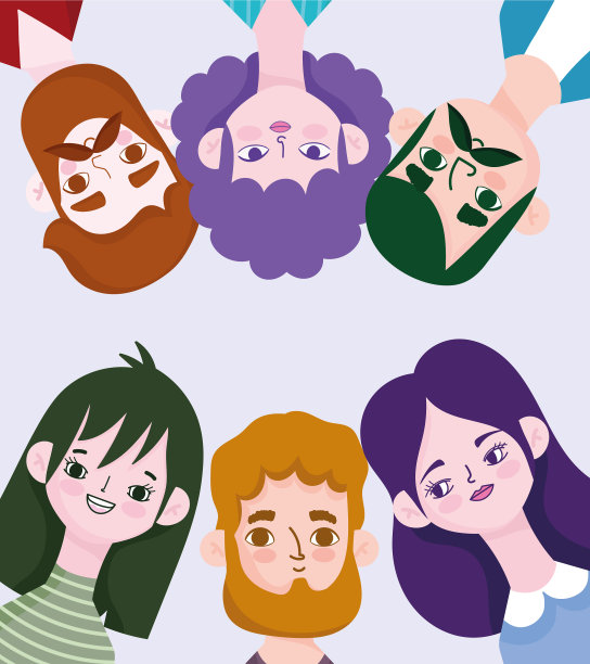 人们化身快乐的男人和年轻的女人卡通图片下载