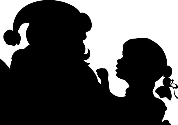 剪影女孩坐在圣诞老人的膝盖特写图片下载