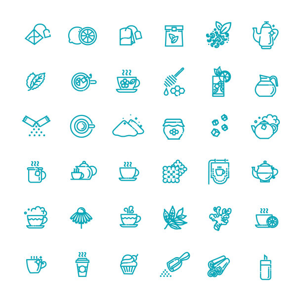 设置咖啡和茶相关的线条图标图片下载
