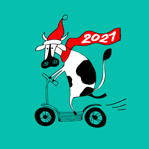 有趣的新年涂鸦白牛在红新年图片下载