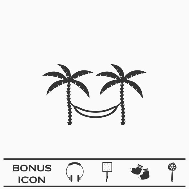 放松吊床之间的两棵棕榈树图标平坦图片下载