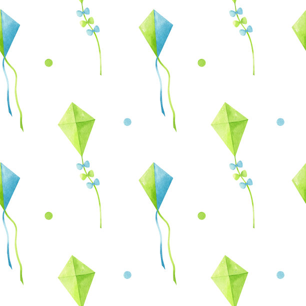水彩无缝图案与放飞装饰风筝图片下载