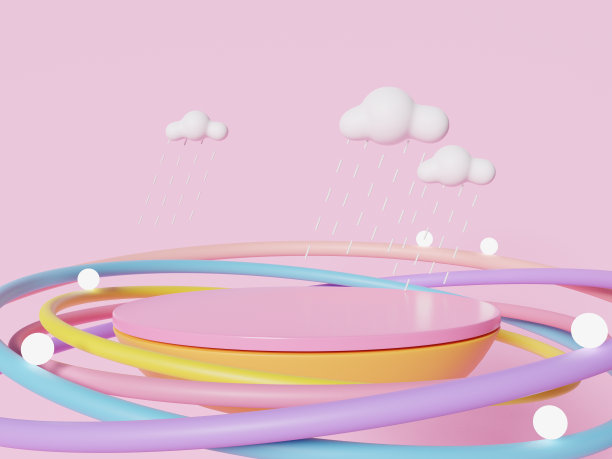 彩色粉彩云和彩虹的3D渲染与空的空间为儿童或婴儿产品。图片下载