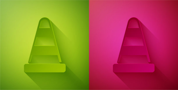 剪纸交通圆锥图标孤立在绿色和图片下载