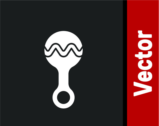 白色拨浪鼓炮筒图标孤立在黑色上图片下载