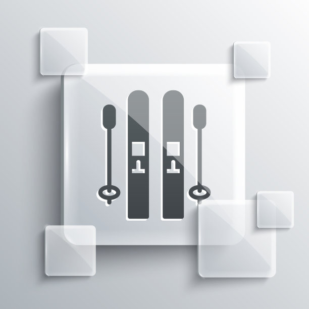 灰色滑雪和棍棒图标孤立在灰色图片下载