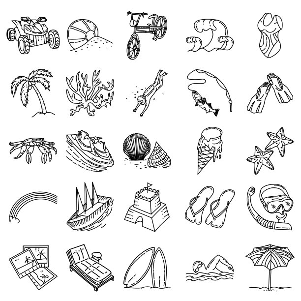 海滩假日集图标涂鸦手绘或图片下载
