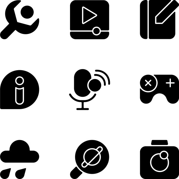 智能手机界面上的图标设置为黑色字形图片下载