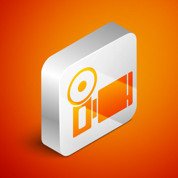 等距电影摄像机图标孤立在橙色上图片下载