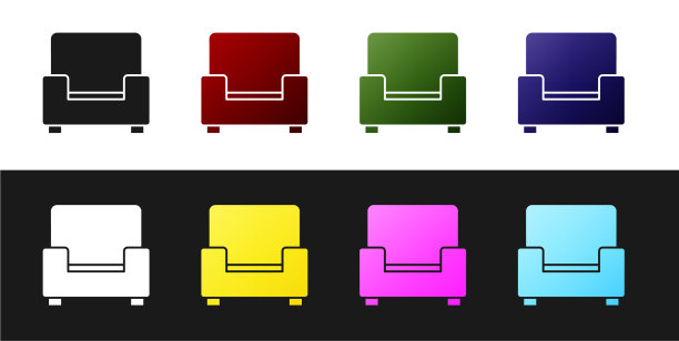 设置扶手椅图标隔离在黑色和白色图片下载