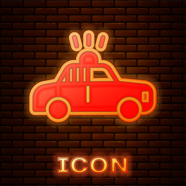 发光的霓虹灯警车和警察闪光图标图片下载