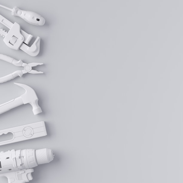 俯视图单色施工工具的维修和安装在白色图片下载