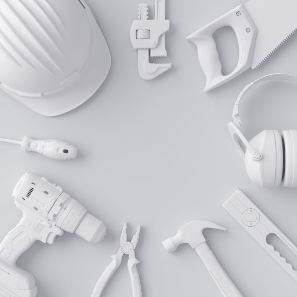 俯视图单色施工工具的维修和安装在白色图片下载