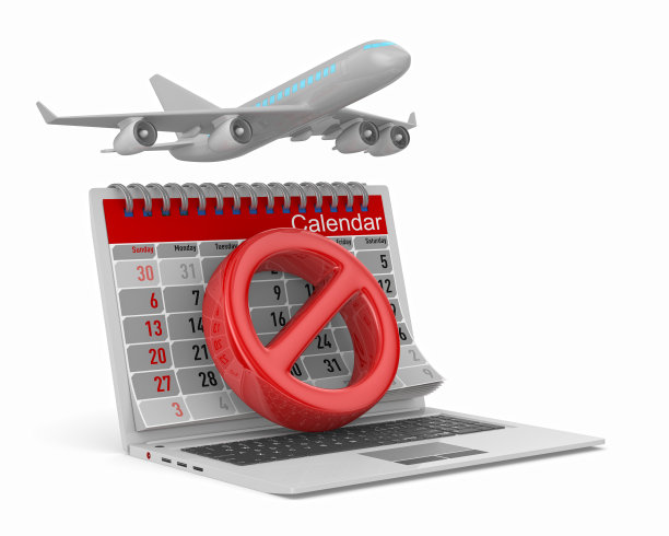 标志停止，飞机和日历在白色背景。孤立的3 d演示图片下载