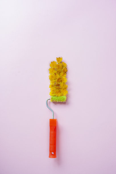 白色花朵和浅粉色背景上的画笔的创意布局图片下载