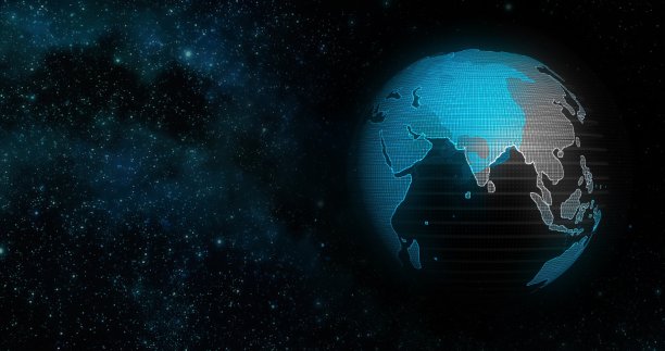 可见地球蓝色大理石数字云地球旋转动画社会未来技术抽象3d渲染。星系。地球在太空中的运动。剪辑包含空间，行星，恒星，宇宙图片下载